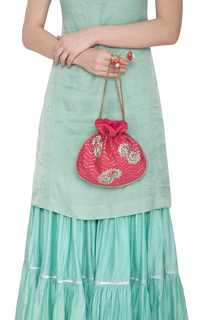 Pink Embroidered Potli Bag by MKNY at Pernia's Pop Up Shop