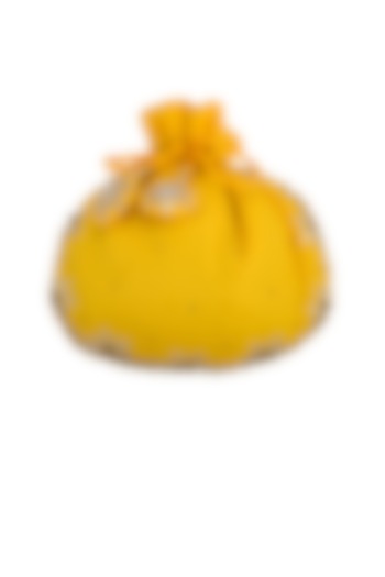 Turmeric Yellow Embroidered Potli Bag by MKNY