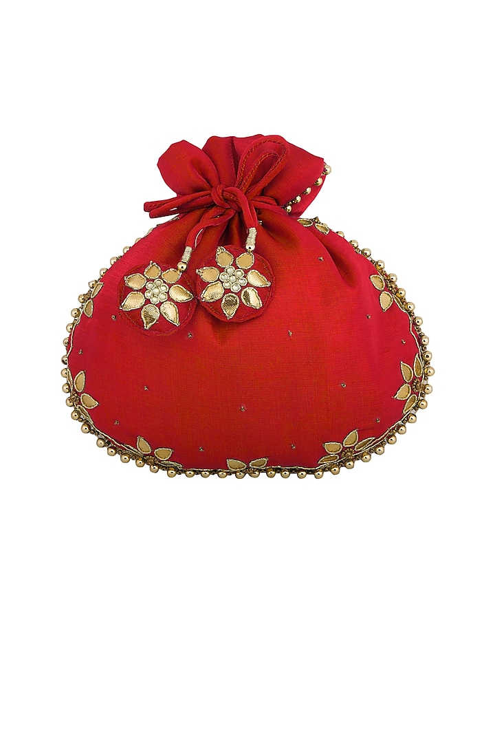 Red Hand Embroidered Potli Bag by MKNY