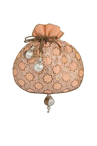 Peach Embroidered Potli Bag by MKNY