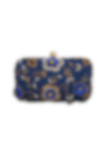 Navy Blue Embroidered Clutch by MKNY