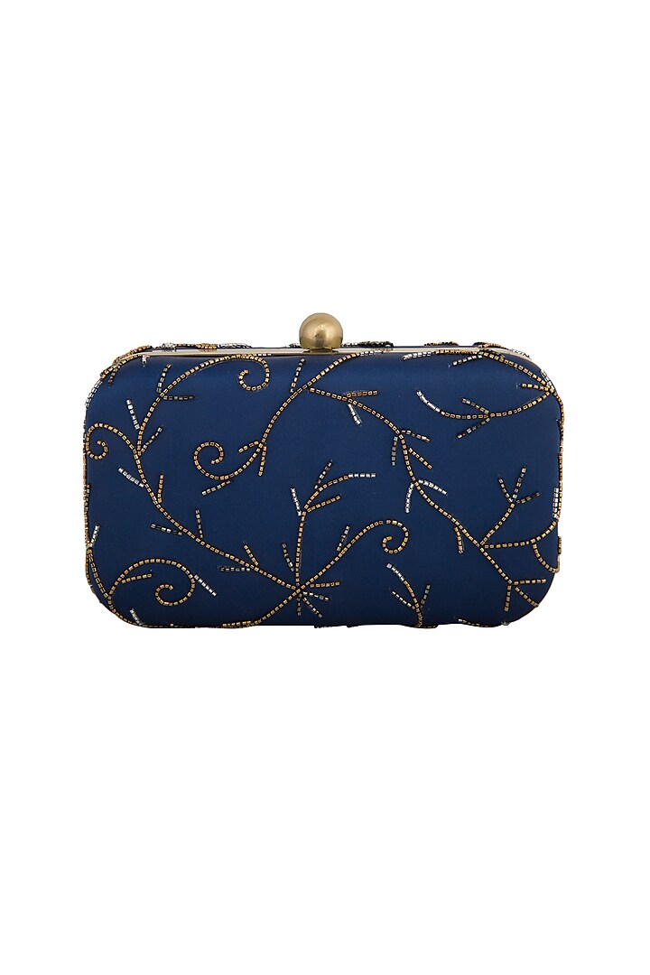 Navy Blue Embroidered Clutch by MKNY at Pernia's Pop Up Shop