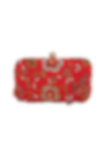 Red Hand Embroidered Clutch by MKNY