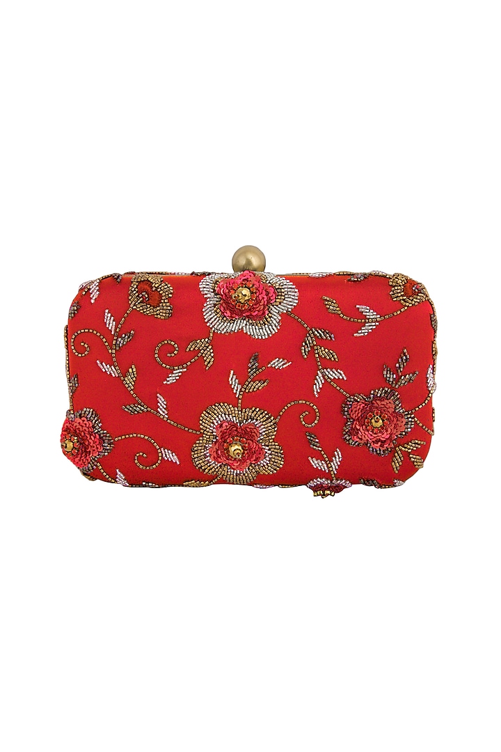 Red Hand Embroidered Clutch by MKNY