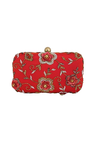 Red Hand Embroidered Clutch by MKNY
