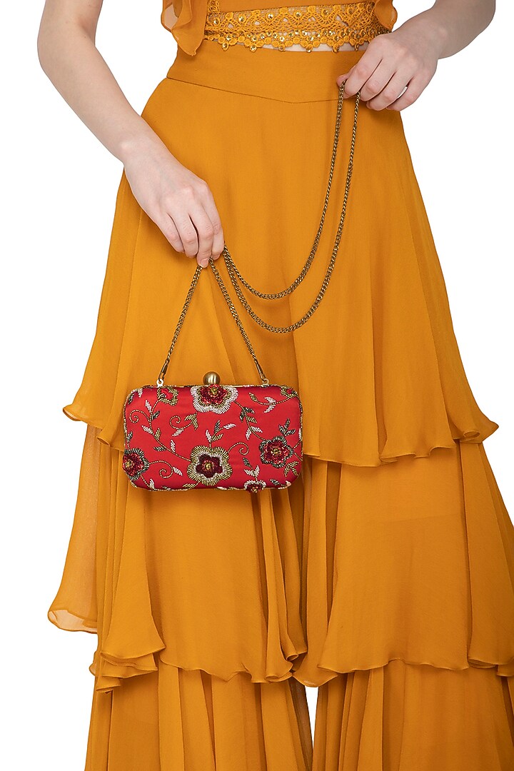 Red Hand Embroidered Clutch by MKNY at Pernia's Pop Up Shop