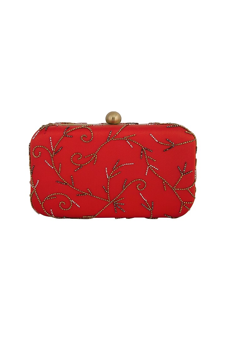 Red Hand Embroidered Clutch by MKNY at Pernia's Pop Up Shop