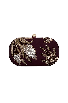 Maroon Hand Embroidered Clutch Design by MKNY at Pernia's Pop Up Shop 2023