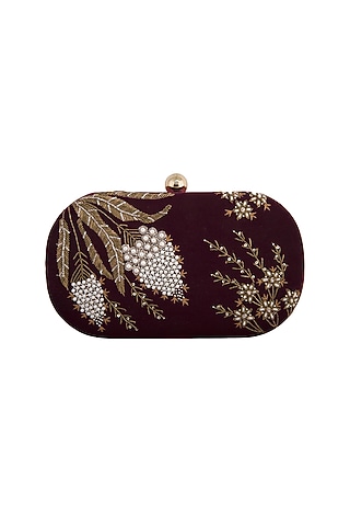 Maroon Hand Embroidered Clutch by MKNY