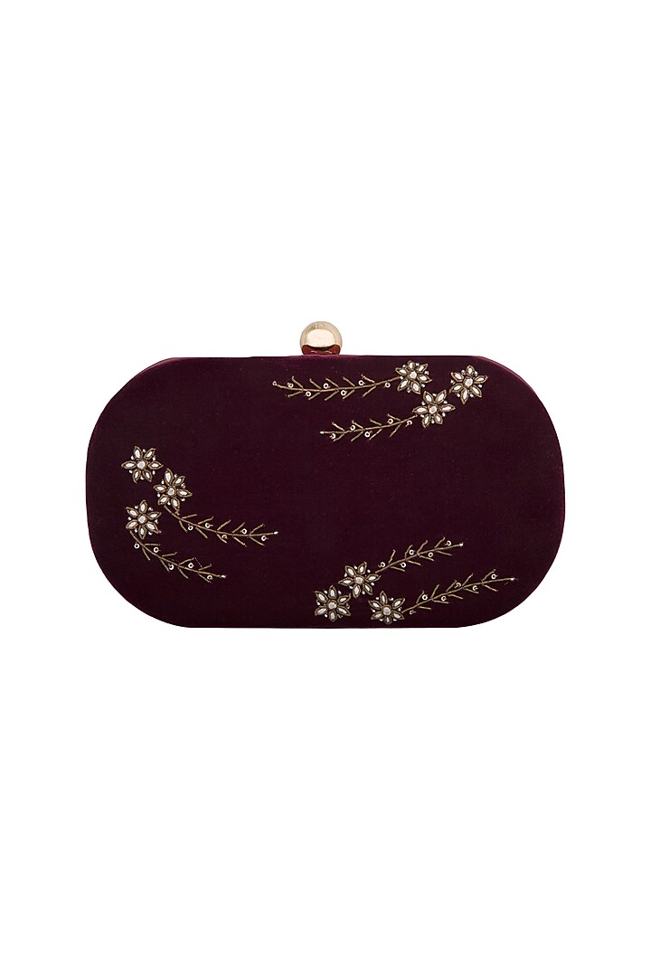 Maroon Hand Embroidered Clutch by MKNY at Pernia's Pop Up Shop