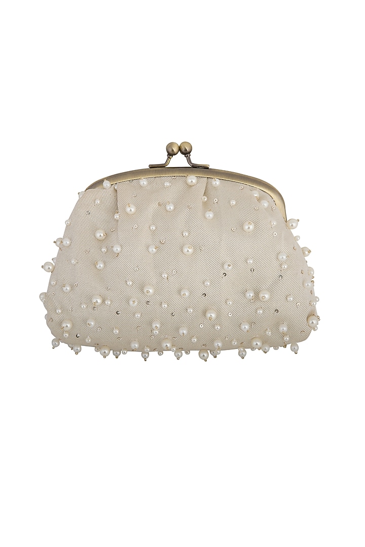 Off White Pearl Embroidered Potli by MKNY at Pernia's Pop Up Shop