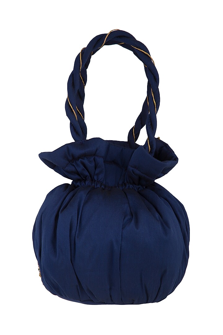 Navy Blue Zardosi Embroidered Potli Bag by MKNY at Pernia's Pop Up Shop