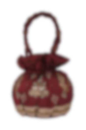 Maroon Hand Embroidered Potli Bag by MKNY