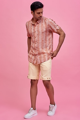Beige Terry Rayon Shorts by MOOHDY