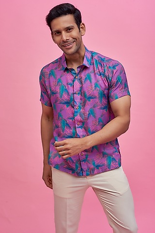Purple Regenerated Cotton Digital Printed Shirt by MOOHDY