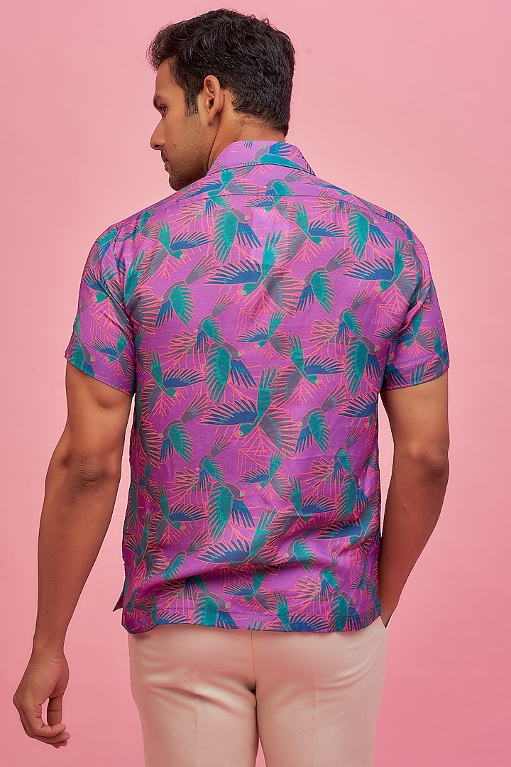 Purple Regenerated Cotton Digital Printed Summer Shirt by MOOHDY at Pernia's Pop Up Shop