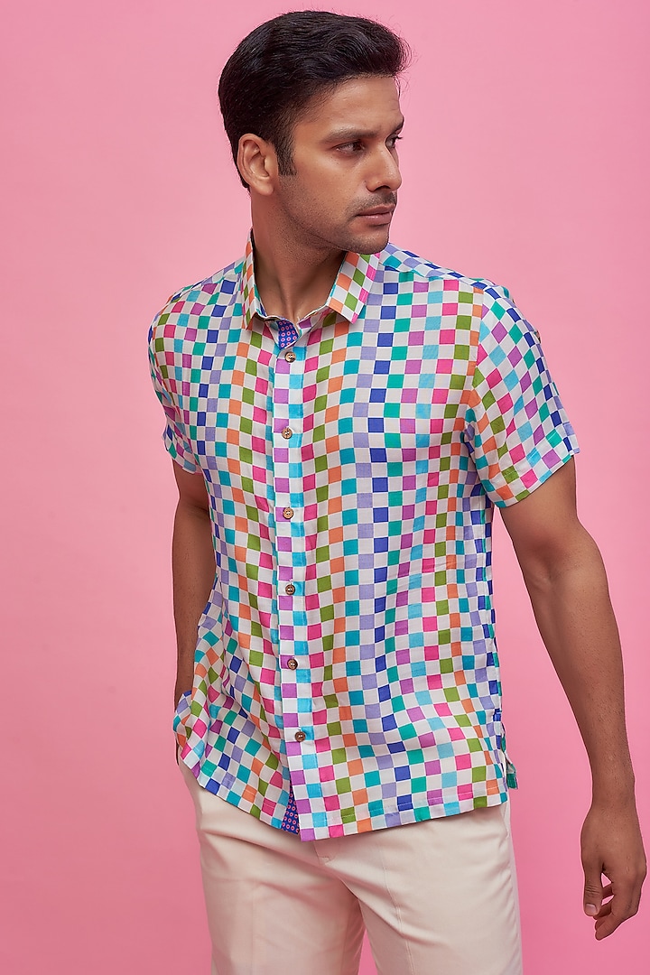 Multi-Colored Regenerated Cotton Digital Printed Shirt by MOOHDY