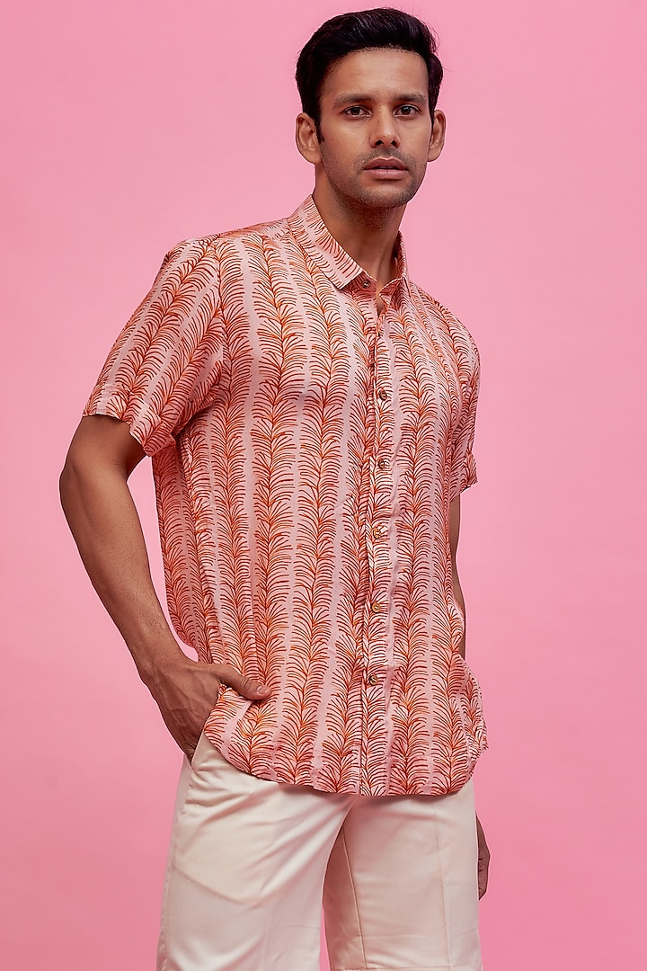 Orange Regenerated Cotton Digital Printed Shirt by MOOHDY