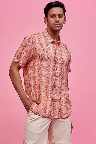 Orange Regenerated Cotton Digital Printed Shirt by MOOHDY