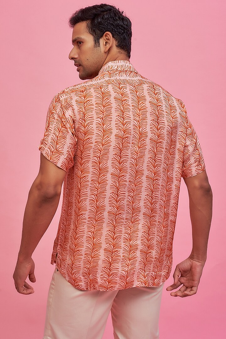 Orange Regenerated Cotton Digital Printed Summer Shirt by MOOHDY at Pernia's Pop Up Shop