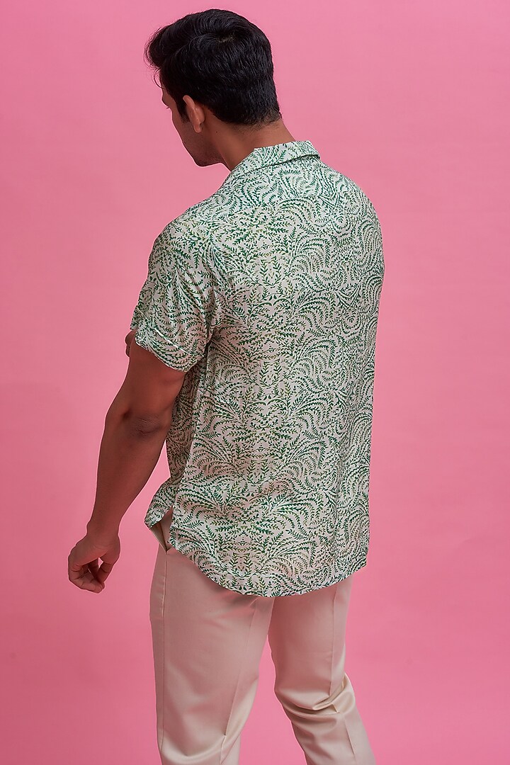 Green Regenerated Cotton Digital Printed Summer Shirt by MOOHDY at Pernia's Pop Up Shop