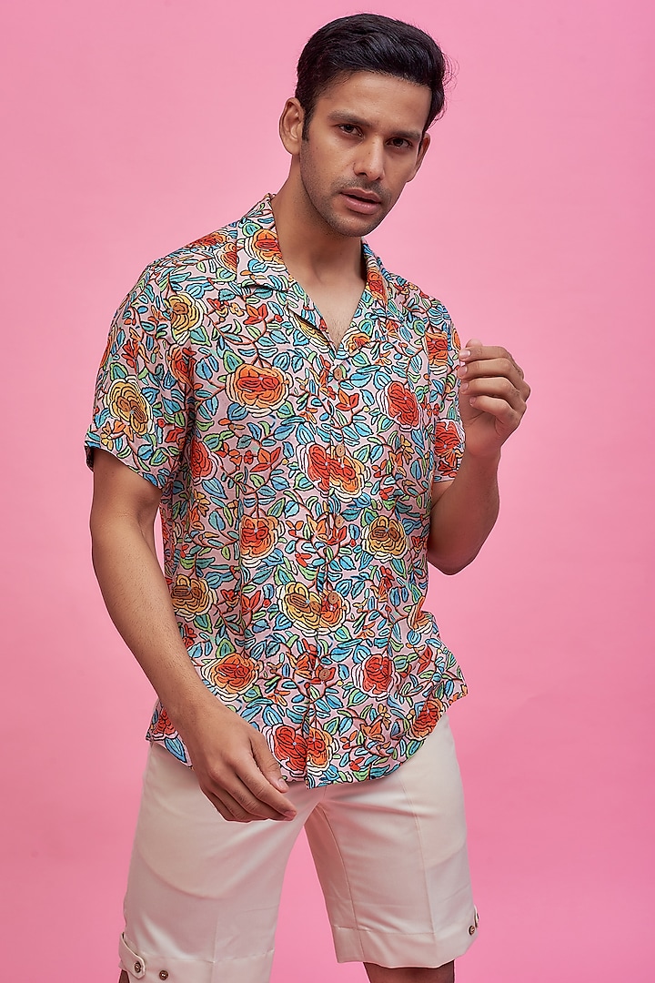 Multi-Colored Regenerated Cotton Digital Printed Shirt by MOOHDY