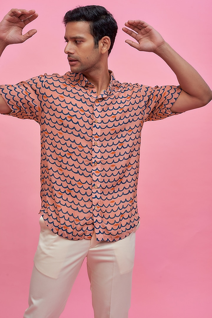 Peach Regenerated Cotton Digital Printed Shirt by MOOHDY