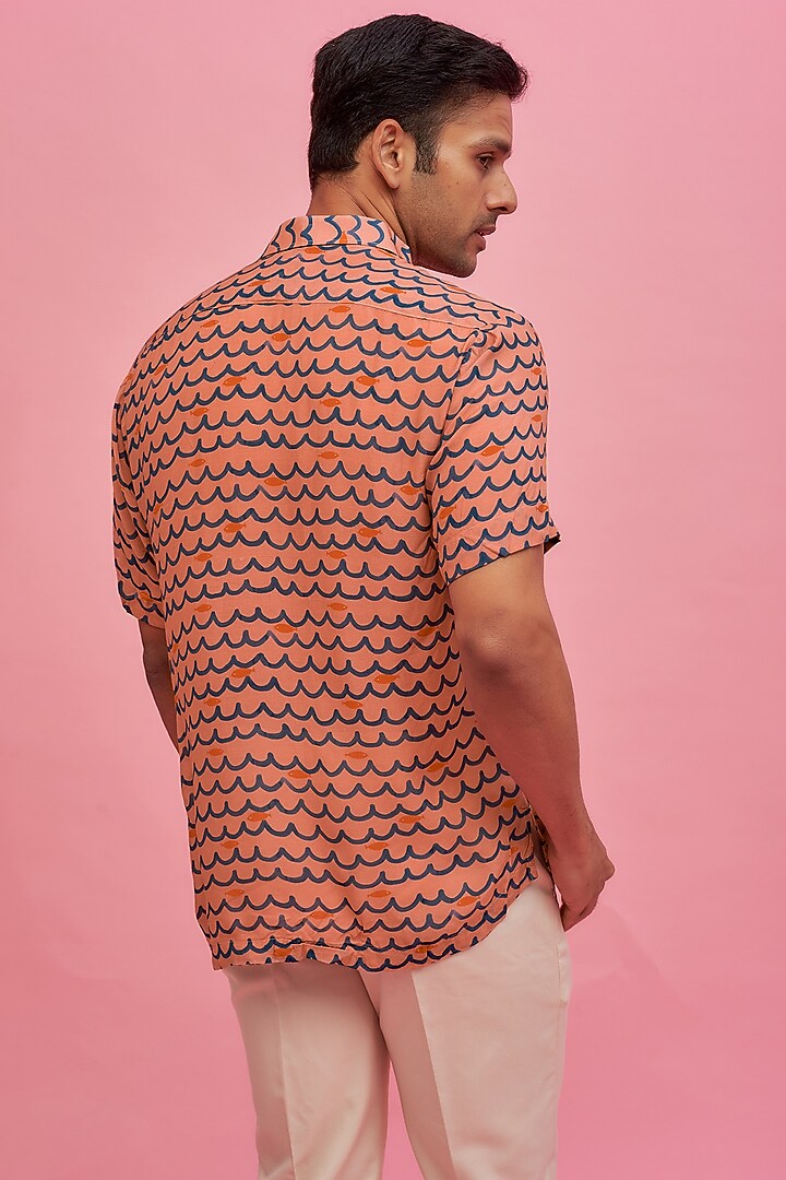 Peach Regenerated Cotton Digital Printed Summer Shirt by MOOHDY at Pernia's Pop Up Shop
