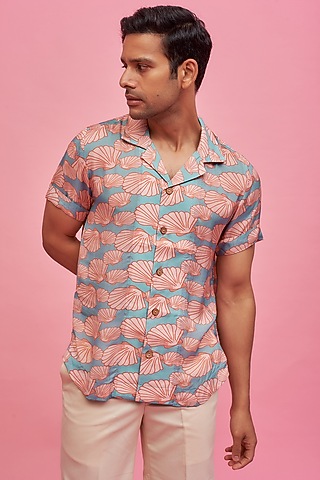 Blue Regenerated Cotton Digital Printed Shirt by MOOHDY