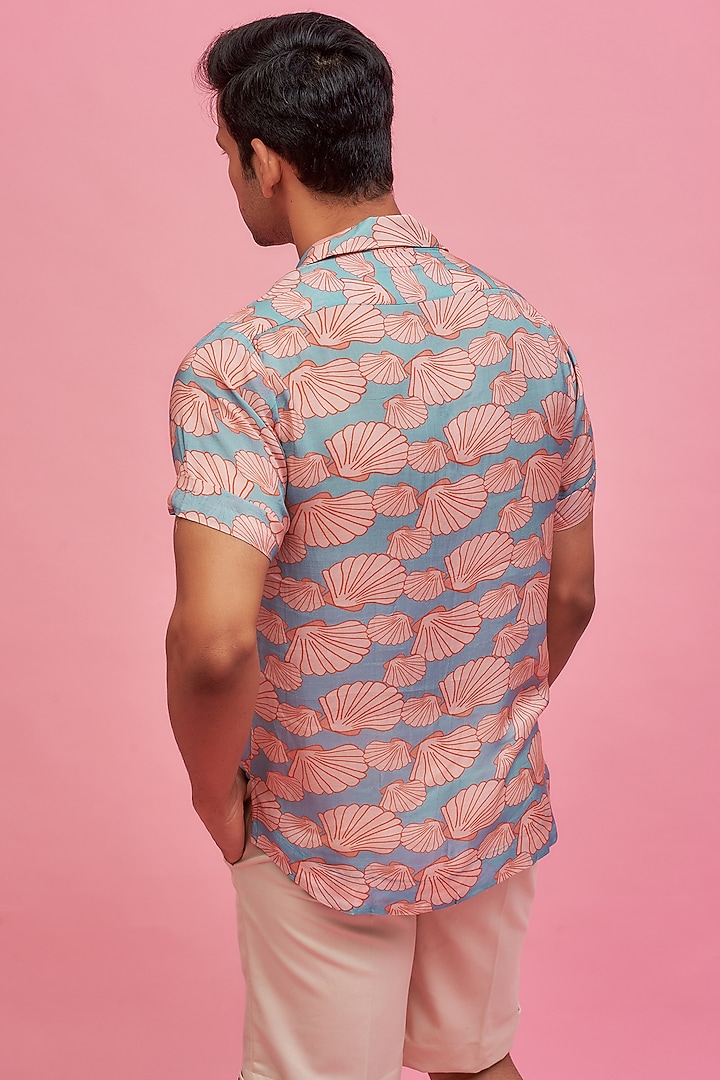 Blue Regenerated Cotton Digital Printed Summer Shirt by MOOHDY at Pernia's Pop Up Shop