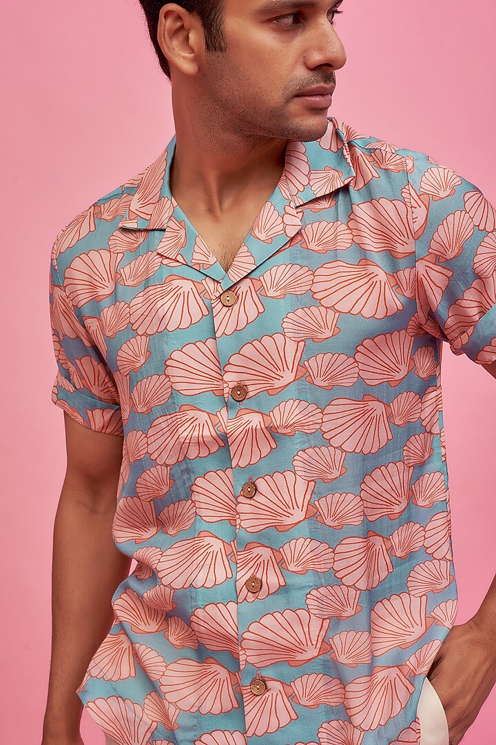 Blue Regenerated Cotton Digital Printed Summer Shirt by MOOHDY at Pernia's Pop Up Shop