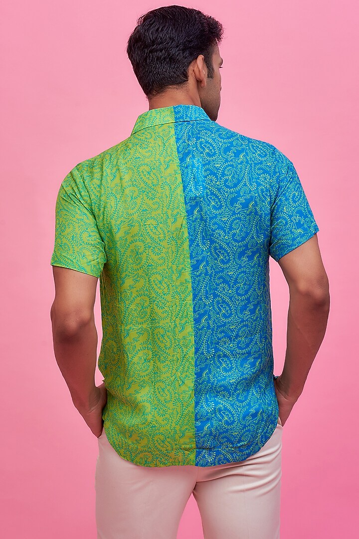 Blue & Green Regenerated Cotton Digital Printed Summer Shirt by MOOHDY at Pernia's Pop Up Shop