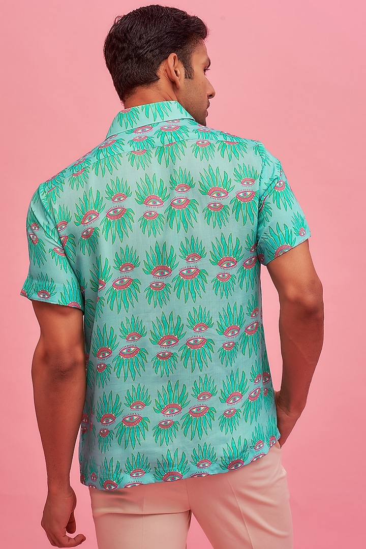 Blue Regenerated Cotton Digital Printed Summer Shirt by MOOHDY at Pernia's Pop Up Shop