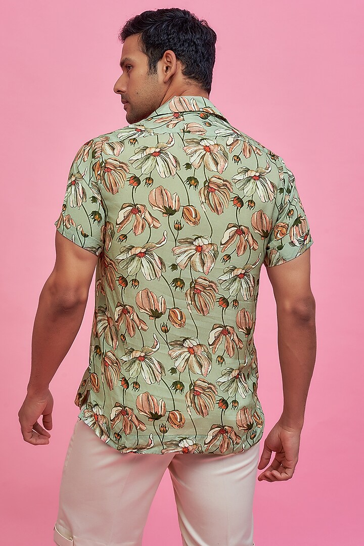 Green Regenerated Cotton Digital Printed Summer Shirt by MOOHDY at Pernia's Pop Up Shop