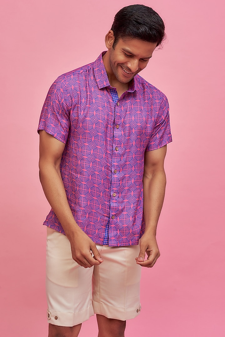 Purple Regenerated Cotton Digital Printed Shirt by MOOHDY