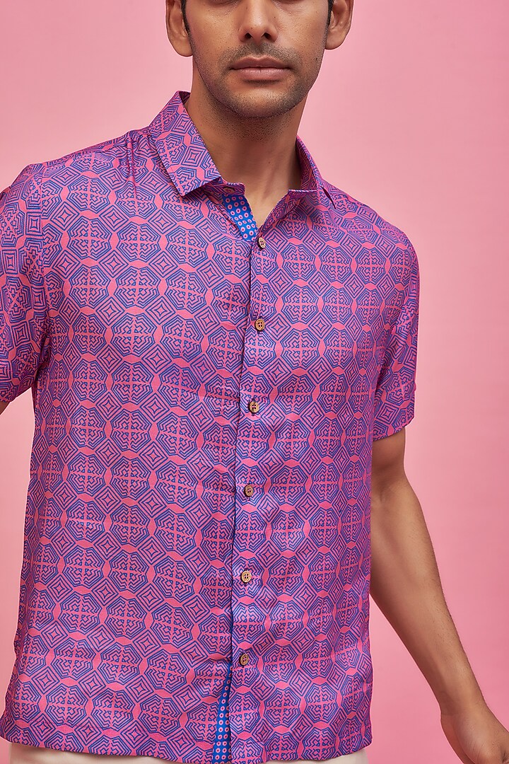 Purple Regenerated Cotton Digital Printed Summer Shirt by MOOHDY at Pernia's Pop Up Shop
