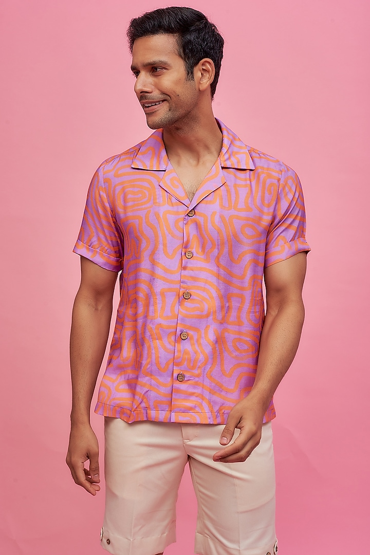 Purple Regenerated Cotton Digital Printed Shirt by MOOHDY