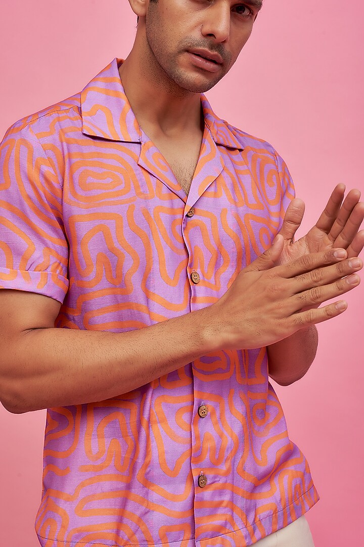 Purple Regenerated Cotton Digital Printed Summer Shirt by MOOHDY at Pernia's Pop Up Shop