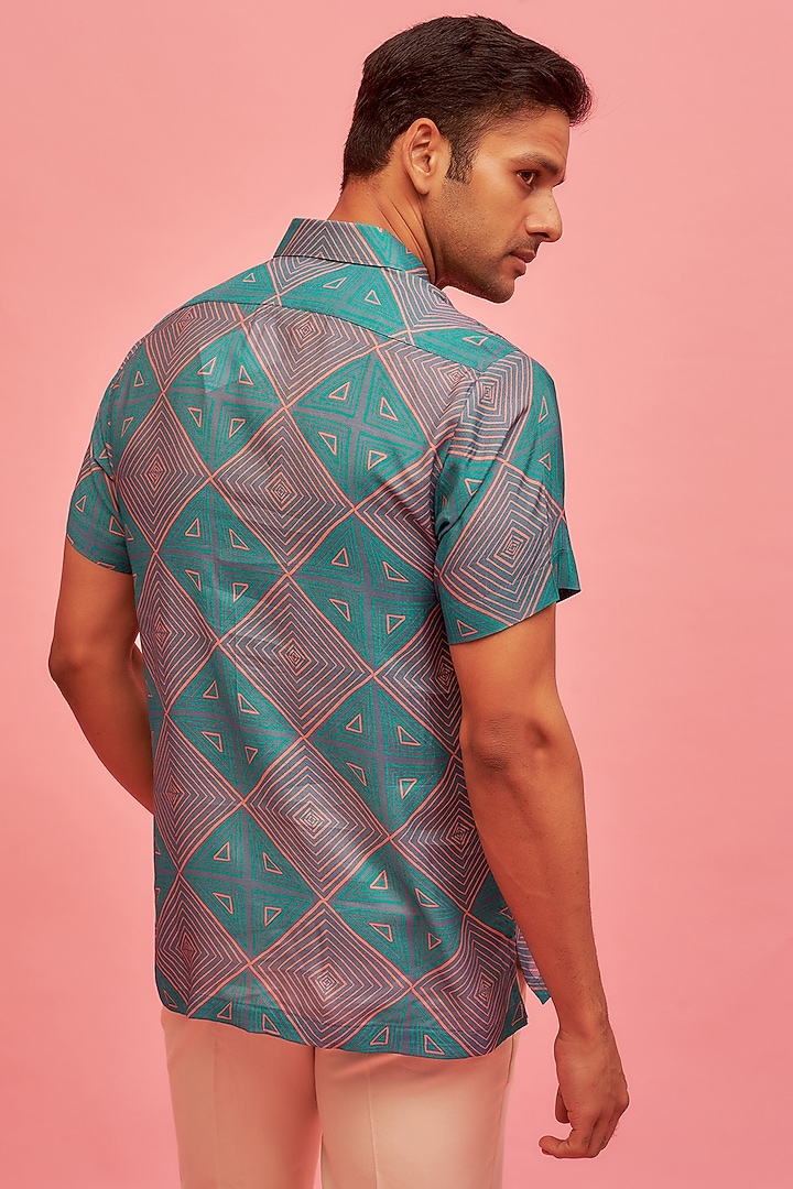 Blue Regenerated Cotton Digital Printed Summer Shirt by MOOHDY at Pernia's Pop Up Shop