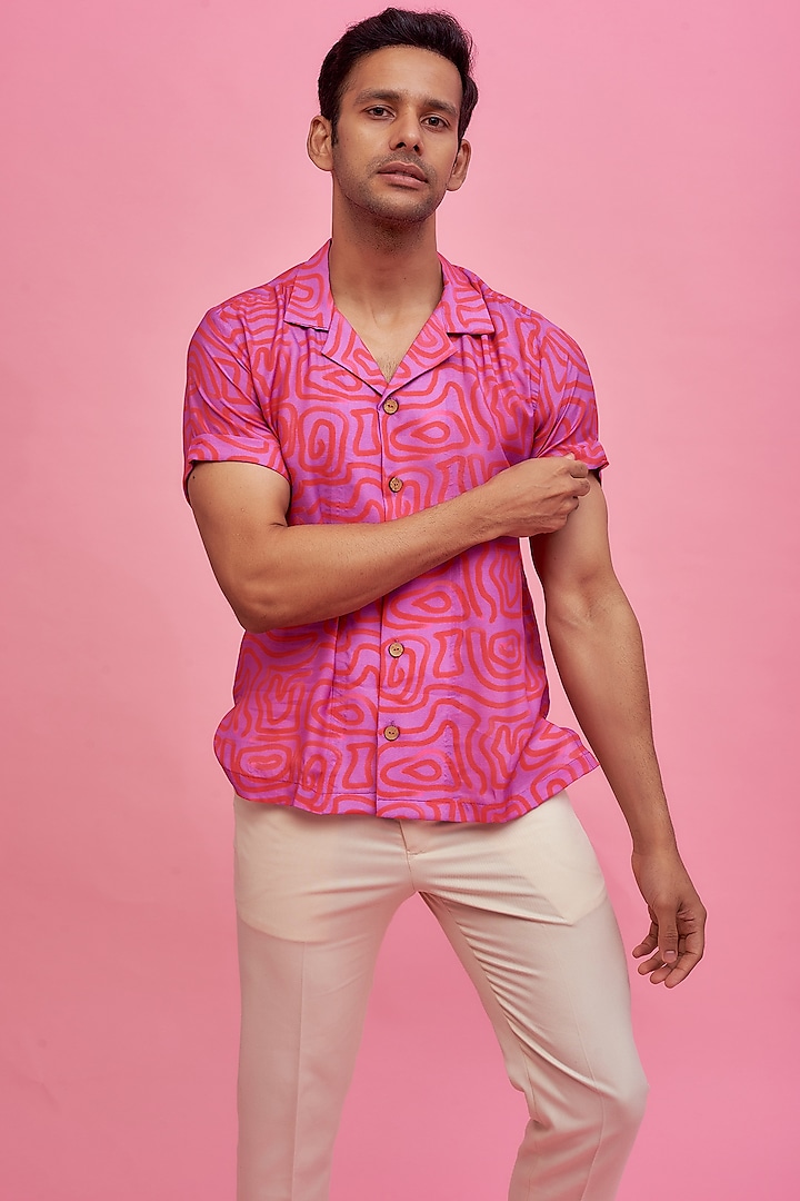 Pink Regenerated Cotton Digital Printed Shirt by MOOHDY