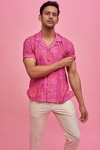 Pink Regenerated Cotton Digital Printed Shirt by MOOHDY