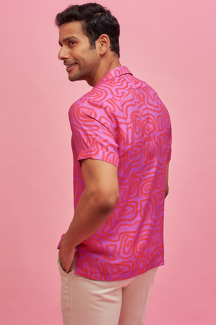 Pink Regenerated Cotton Digital Printed Summer Shirt by MOOHDY at Pernia's Pop Up Shop