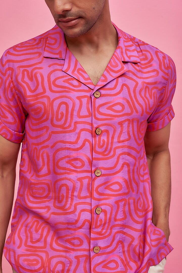 Pink Regenerated Cotton Digital Printed Summer Shirt by MOOHDY at Pernia's Pop Up Shop
