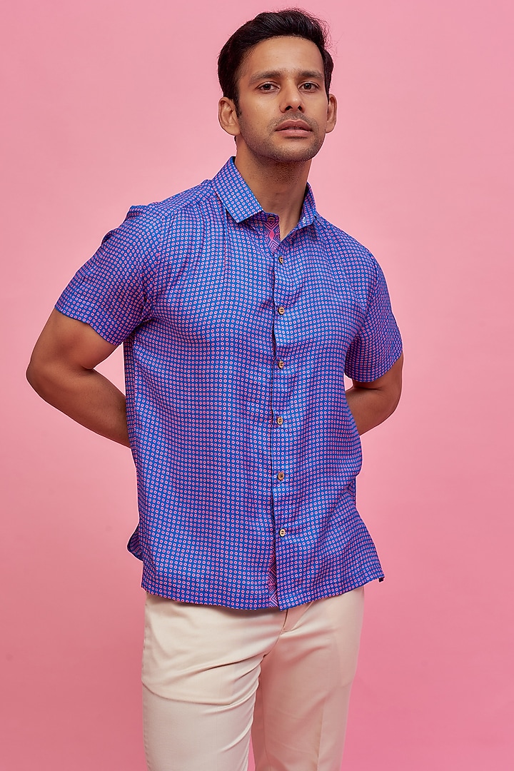 Blue Regenerated Cotton Digital Printed Shirt  by MOOHDY