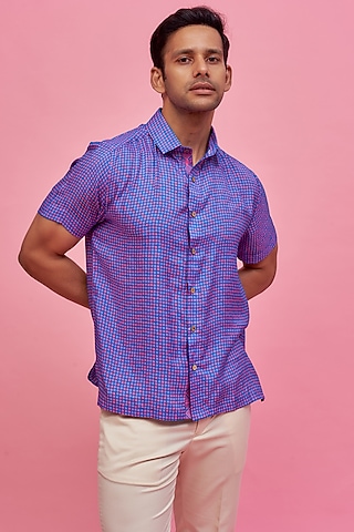 Blue Regenerated Cotton Digital Printed Shirt  by MOOHDY