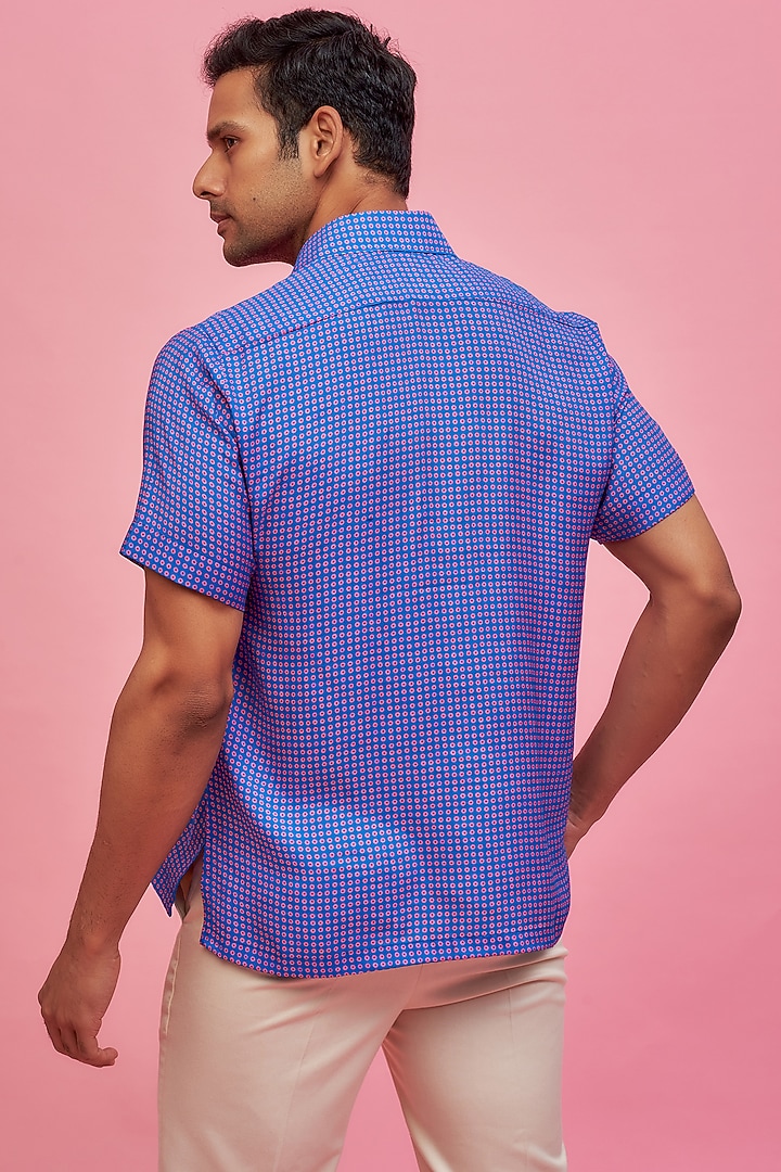Blue Regenerated Cotton Digital Printed Summer Shirt by MOOHDY at Pernia's Pop Up Shop