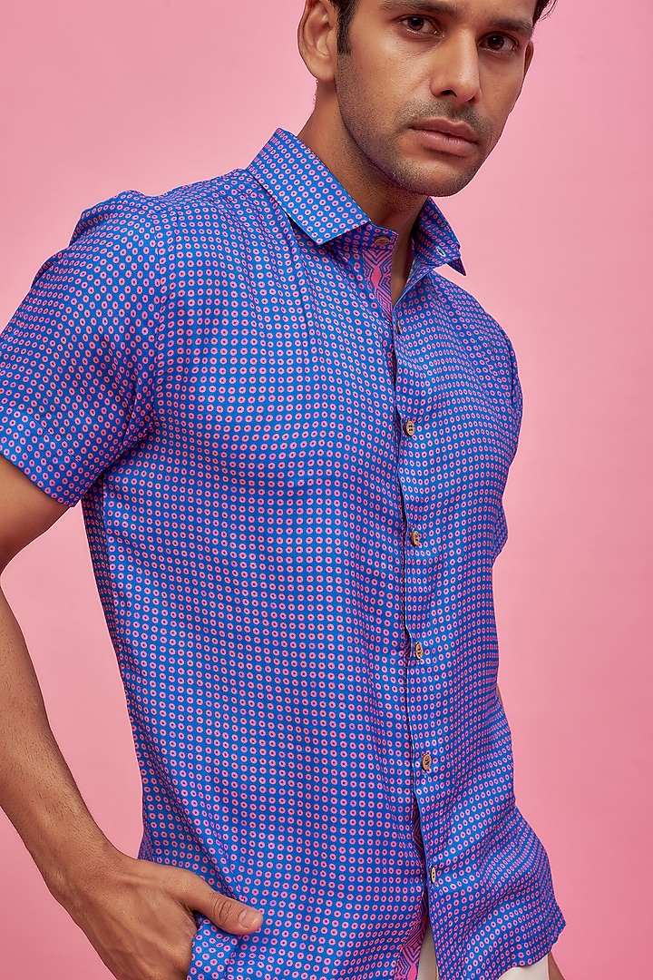 Blue Regenerated Cotton Digital Printed Summer Shirt by MOOHDY at Pernia's Pop Up Shop