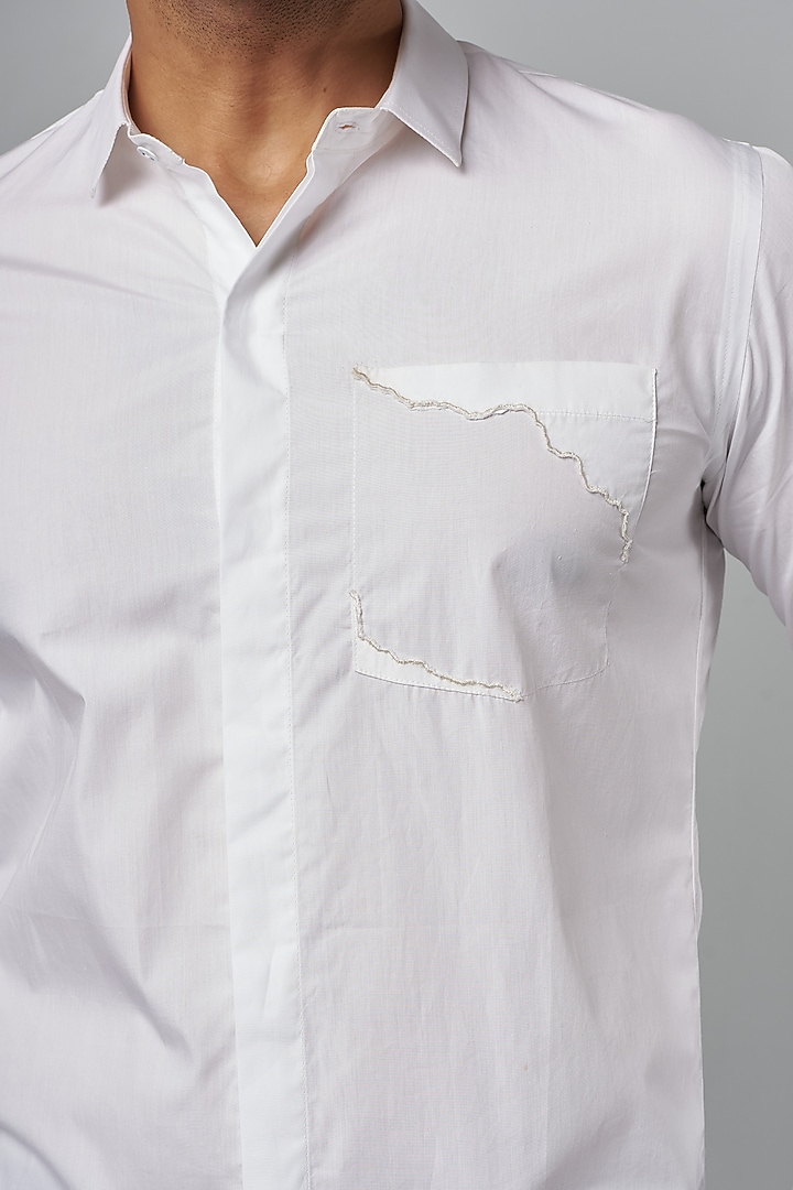 White Cotton & Silk Party Wear Shirt by 28 Moons at Pernia's Pop Up Shop