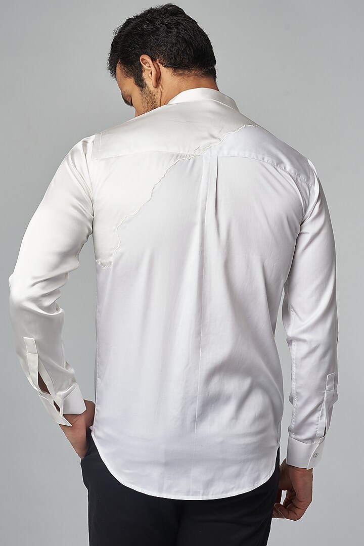 White Cotton & Silk Party Wear Shirt by 28 Moons at Pernia's Pop Up Shop