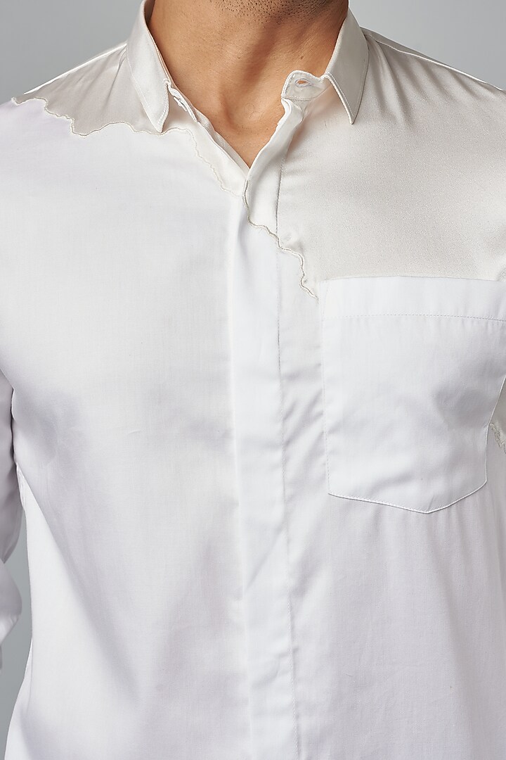 White Cotton & Silk Party Wear Shirt by 28 Moons at Pernia's Pop Up Shop